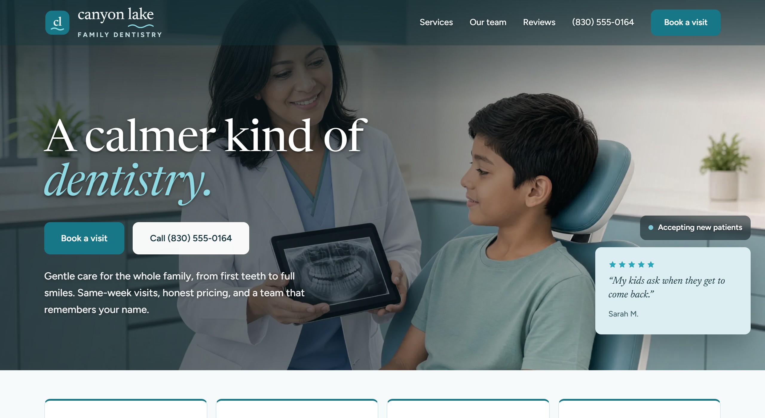 The Dental demo homepage built by Black Diamond Cyber